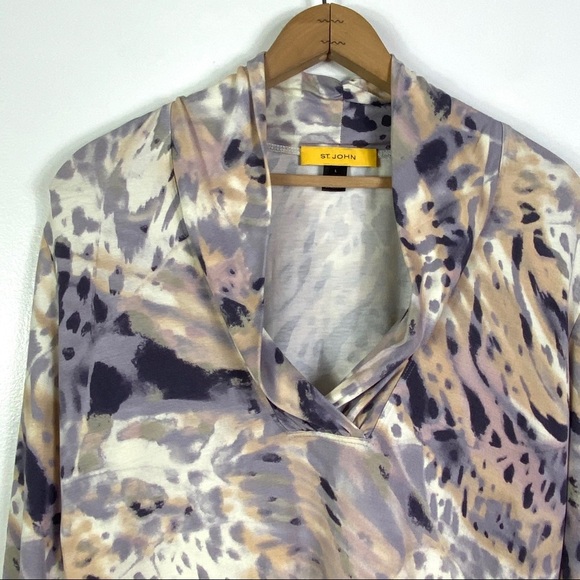St. John | Purple Animal Print 3/4 Length Sleeve Top - Picture 3 of 6